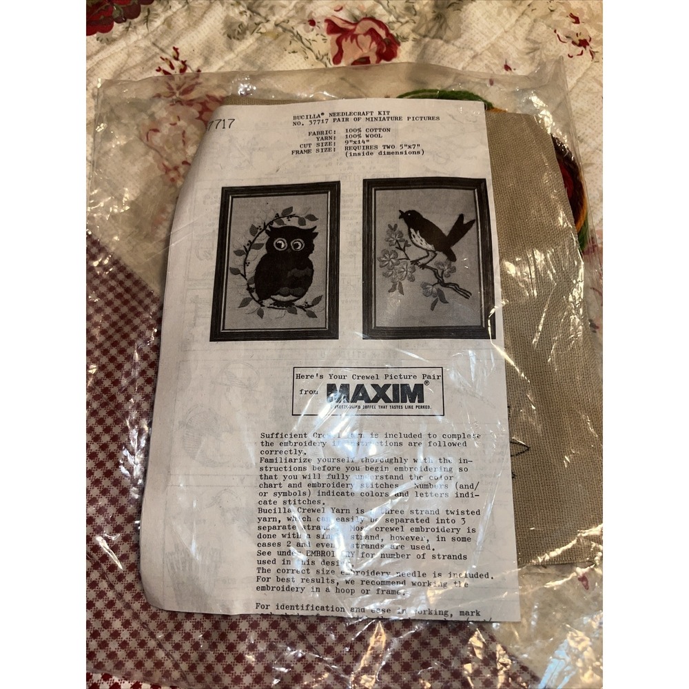 Bucilla Crewel Embroidery Kit Mini pictures Pair , Owl And Bird 5x7 ,‎ Wool Yarn